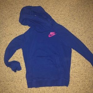 Blue Nike hooded sweatshirt w/ hot pink logo